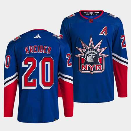 Mens New York Rangers #20 Chris Kreider Blue 2022 Reverse Retro Stitched Jersey Dzhi